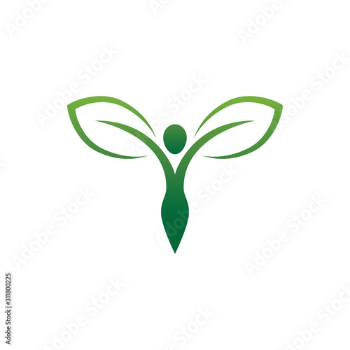 abstract woman beauty salon, empower and herbal supplement vitamin green organic vector logo design