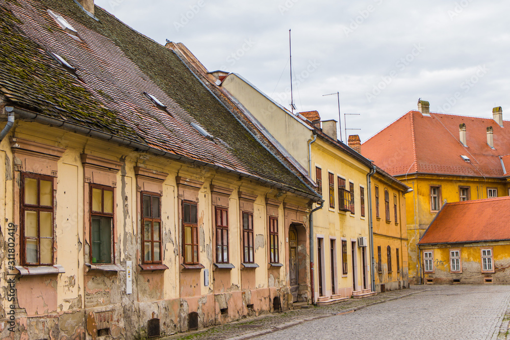 Osijek / Croatia: 10th May 2019: Old houses and cobbled streets inside medieval fortification tvrdja in Osijek
