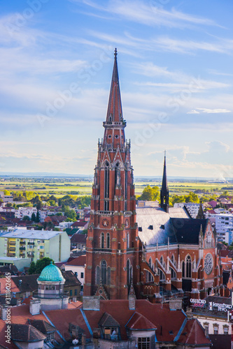 Osijek / Croatia: 10th May 2019: Areal view on famous cathedral in Osijek
