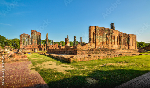 A beautiful view of buddhist temple in Ayutthaya, Thailand.