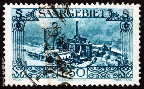 Postage stamp Saar, Germany 1927 Burbach Steelworks