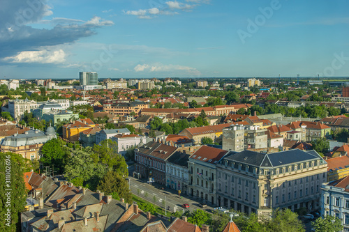 Osijek, Croatia: May 10th 2019 Aerial view on city green parks and buildings