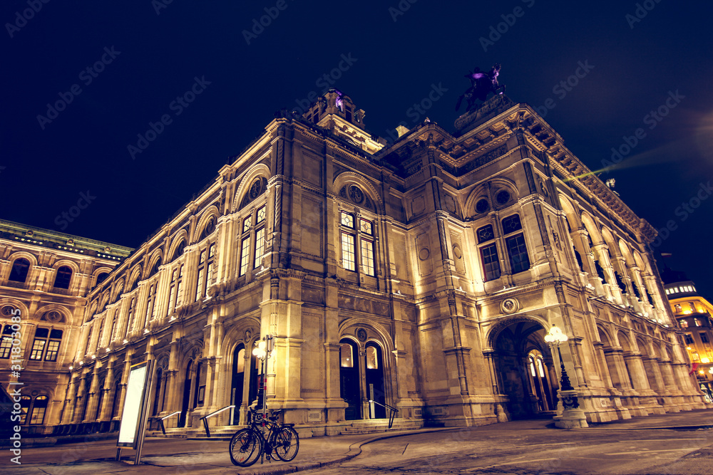 Wien, Vienna, Austria / 24th January 2019: Opera, Staatsoper streetview at night
