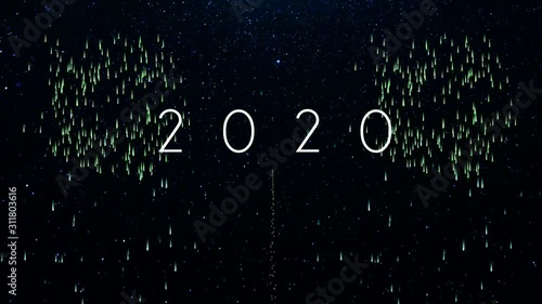 Happy New Year 2020 golden fireworks 4k, shining sparkles and magic particles, fancy background animation	