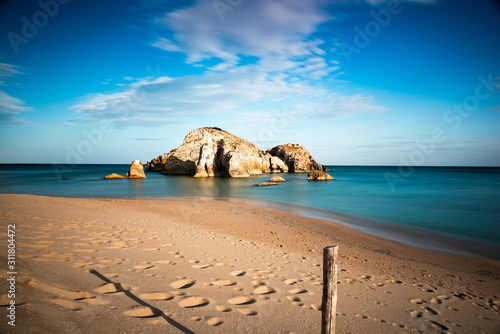 Fototapeta Naklejka Na Ścianę i Meble -  beautiful view on rocky Turkey coast, stunning, nature outdoor scenery, colorful sand beach and seascape.