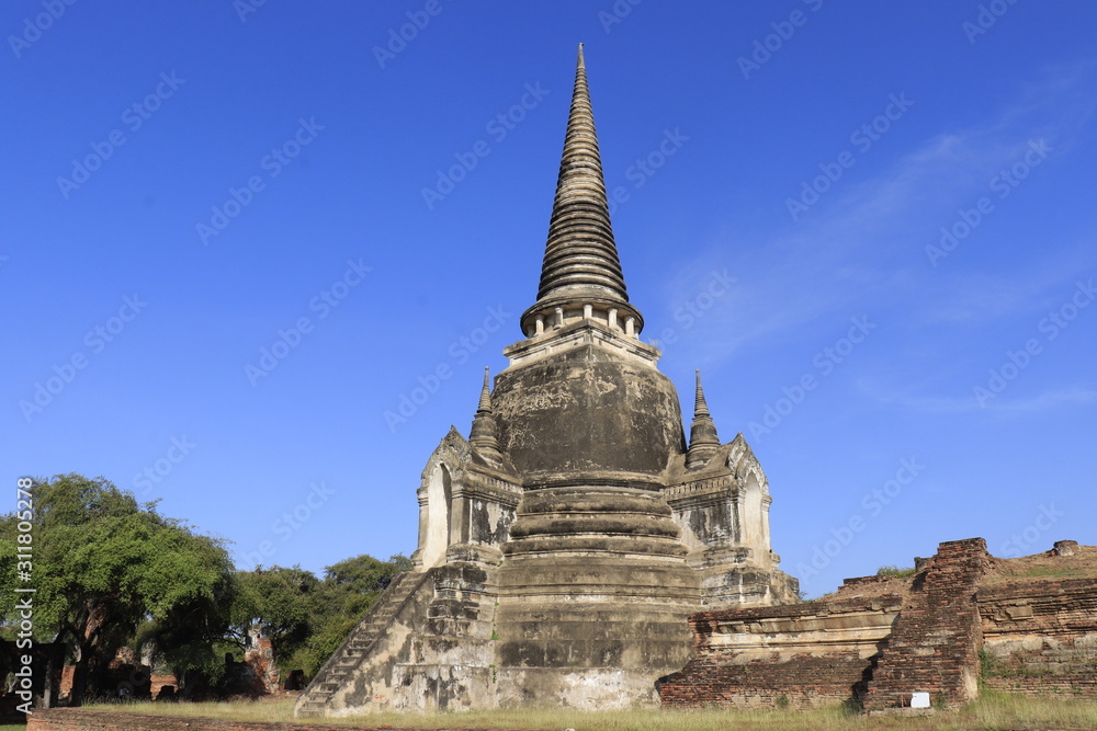 A beautiful view of buddhist temple in Ayutthaya, Thailand.