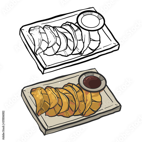 Drawing Gyoza, Japanese food. Vector illustration 