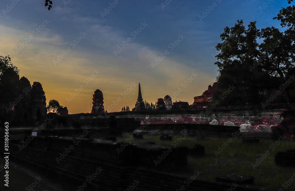 A beautiful view of Wat Mahathat temple in Ayutthaya, Thailand