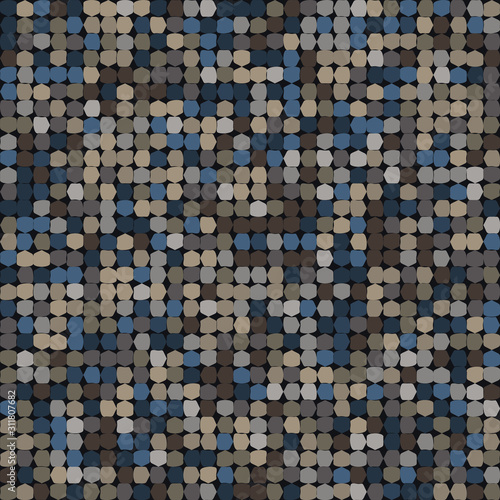 Dark square mosaic effect vector texture. Masculine geometric seamless melange pattern. Hand drawn variegated irregular shapes background. Textured classic blue brown hipster allover print swatch.