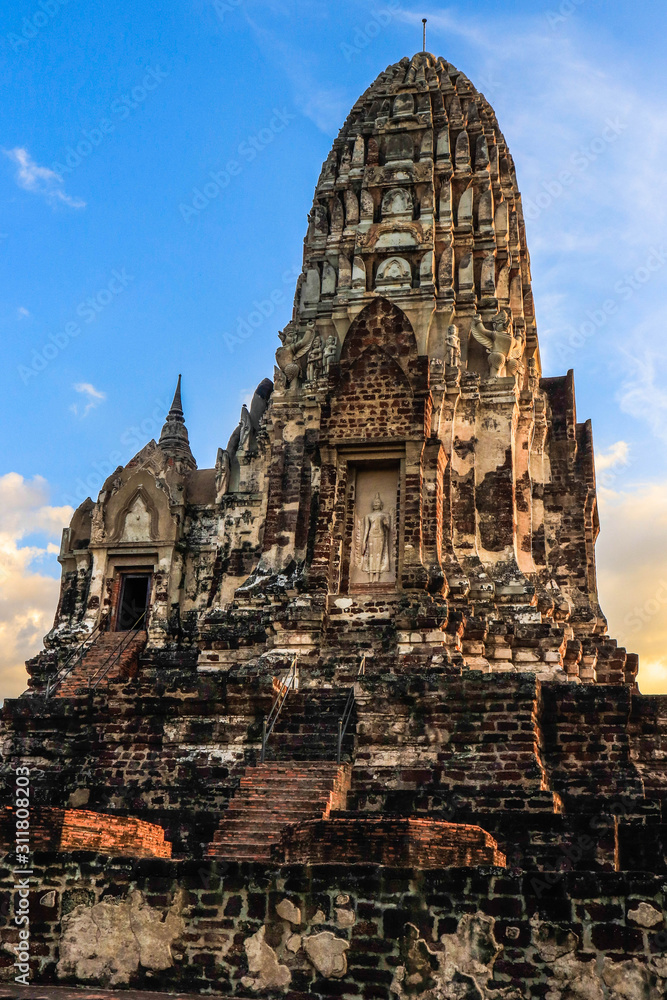 A beautiful view of Wat Ratchaburana temple in Ayutthaya, Thailand.