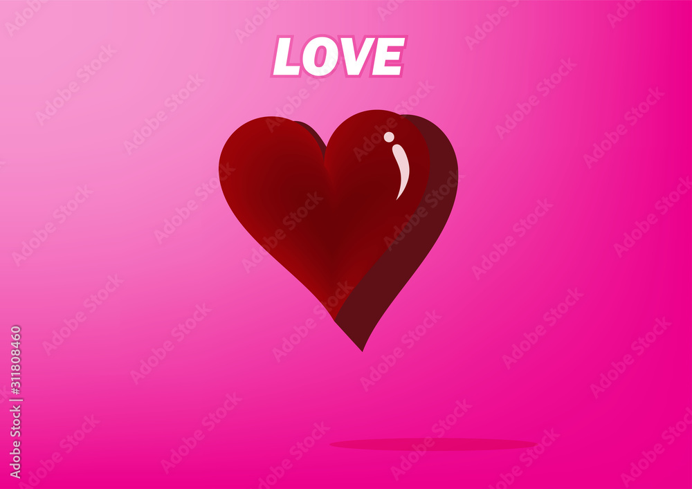illustration of a three-dimensional love that looks cute on a pink background