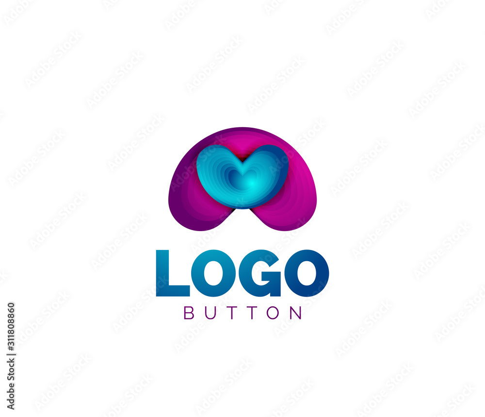 Abstract round shape logo template. Minimal geometrical design, 3d geometric bold symbol in relief style with color blend steps effect. Vector Illustration