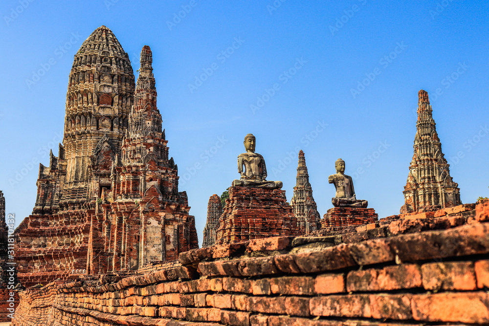 A beautiful view of Wat Chai Wattanaram temple in Ayutthaya, Thailand.
