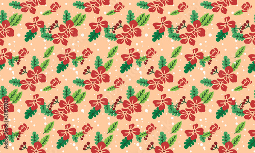 Leaf and flower style element template, seamless Christmas floral pattern background.