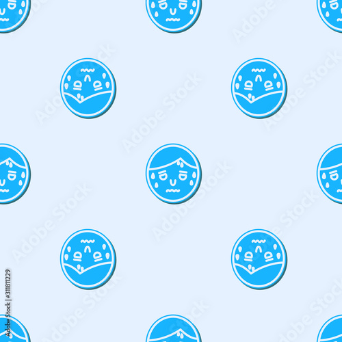 Blue line Man with excessive sweating icon isolated seamless pattern on grey background. Vector Illustration