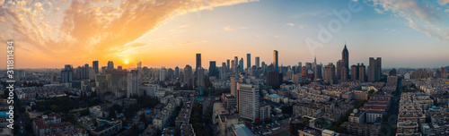 Panoramic View of Skyline of Nanjing City at Sunset