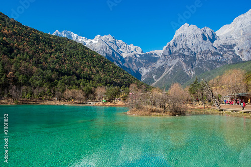 Beautiful of Blue Moon Valley, landmark and popular spot for tourists attractions inside the Jade Dragon Snow Mountain (Yulong) Scenic Area, near Lijiang Old Town. Lijiang, Yunnan, China © Jo Panuwat D