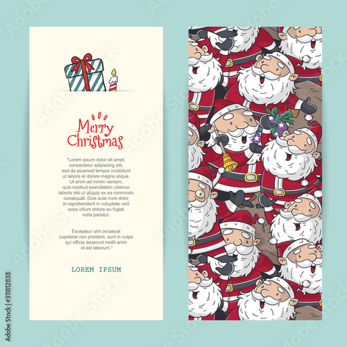 two side greeting card happy christmas with santa clause pattern vector, poster or banner design