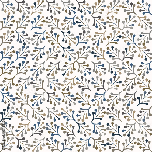 Doodle leaf mosaic effect vector texture. Masculine geometric seamless melange pattern. Hand drawn variegated irregular fern background. Textured classic blue brown hipster allover print swatch.