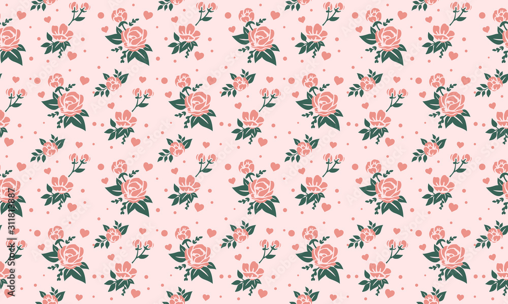 Modern wallpaper floral pattern for Valentine with peach rose flower design.