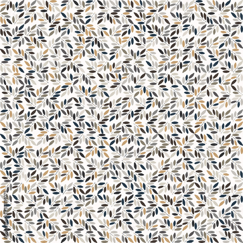 Doodle leaf mosaic effect vector texture. Masculine geometric seamless melange pattern. Hand drawn variegated irregular fern background. Textured classic blue brown hipster allover print swatch.