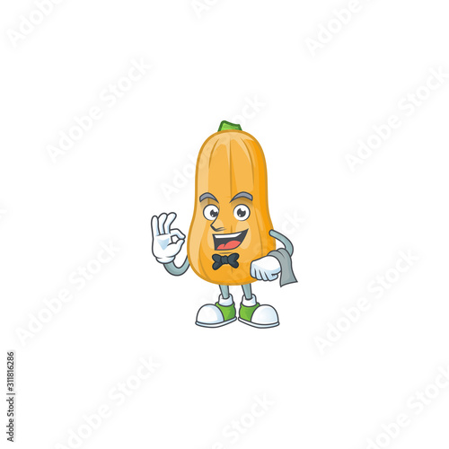 Butternut squash cartoon character as a Waiter look