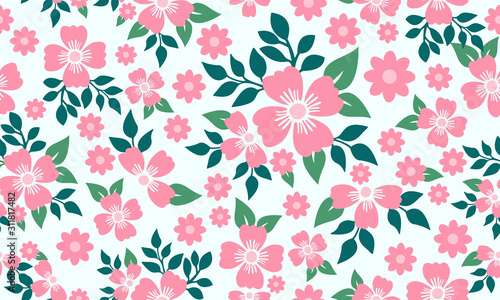 Cute valentine flower pattern background, with leaf floral seamless design.