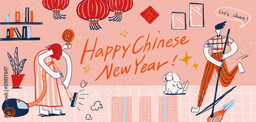 Modern hand drawn spring cleaning