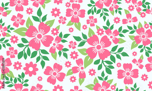 Beautiful pink flower of valentine, with modern leaf floral decor pattern.