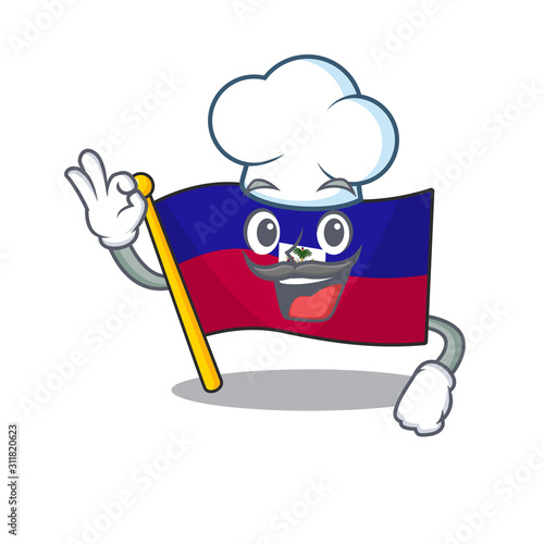 Funny Chef flag haiti Scroll cartoon character wearing white hat