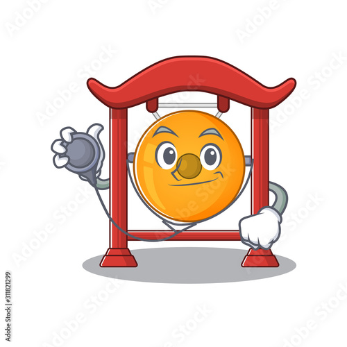 Cute chinese gong Scroll cartoon character in a Doctor with tools