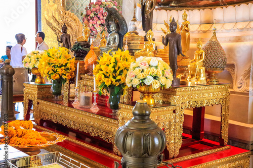A beautiful view of Wat Traimit temple in Bangkok, Thailand.