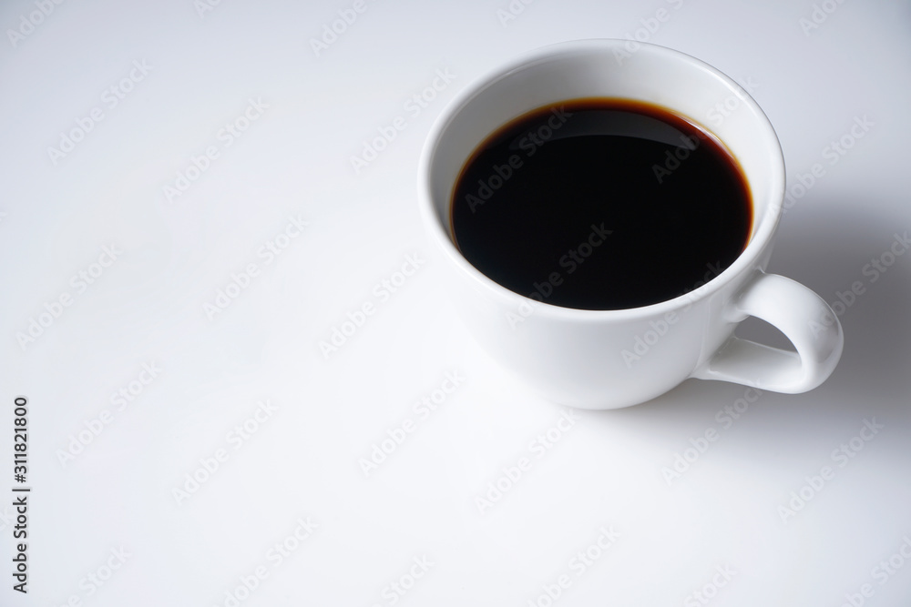 Cup of coffee on white with space from top view Cup of coffee on white with space from top view