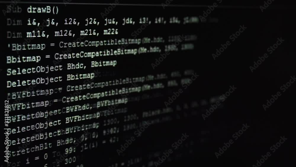 Program code displayed on the screen