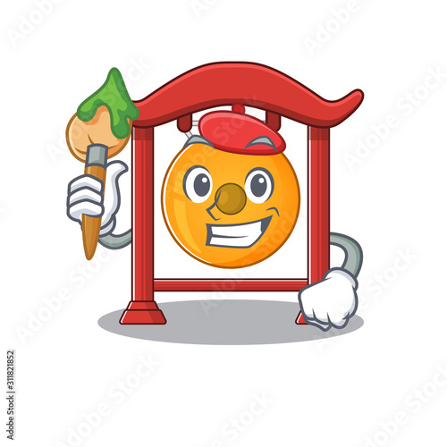 Funny chinese gong Scroll Artist cartoon character holding brush