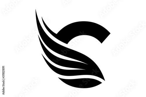 Initial letter C logo and wings symbol. Wings design element,  initial Letter C logo Icon, Initial Logo Template