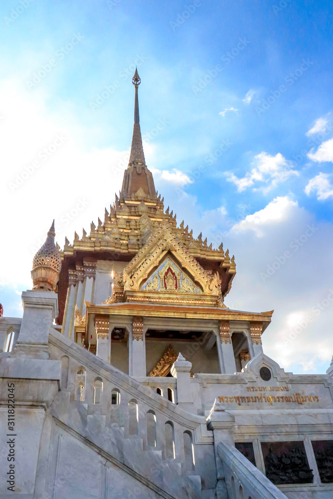 A beautiful view of Wat Traimit temple in Bangkok, Thailand.