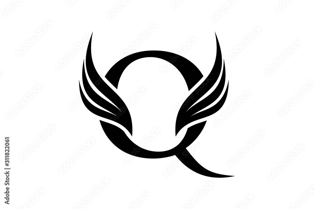 Initial letter Q logo and wings symbol. Wings design element,  initial Letter Q logo Icon, Initial Logo Template