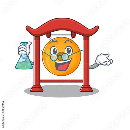 Funny and Smart Professor chinese gong Scroll mascot holding glass tube
