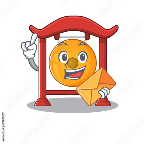 Happy face chinese gong Scroll mascot design with envelope