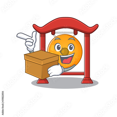 Chinese gong Scroll cartoon character bringing a box photo