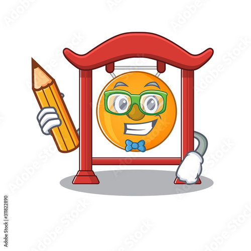 Cool smart Student chinese gong Scroll character holding pencil