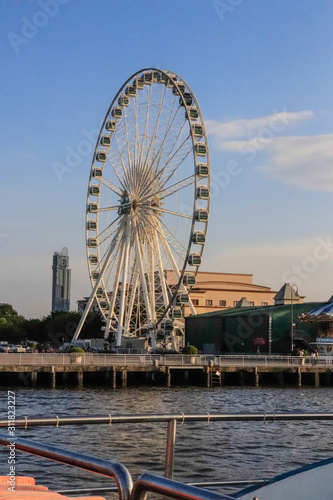 A beautiful view of Asiatique Riverfront Park in Bangkok  Thailand.