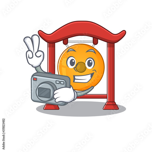 a professional Photographer chinese gong Scroll mascot style with a camera