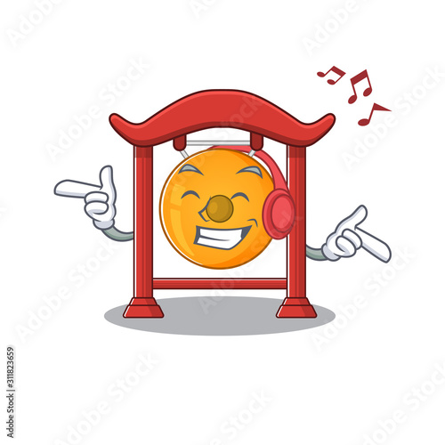 Listening music chinese gong Scroll mascot cartoon character design