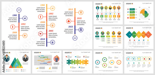 Collage of graphic business infographic charts