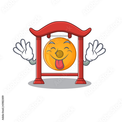 Funny face chinese gong Scroll mascot design with Tongue out