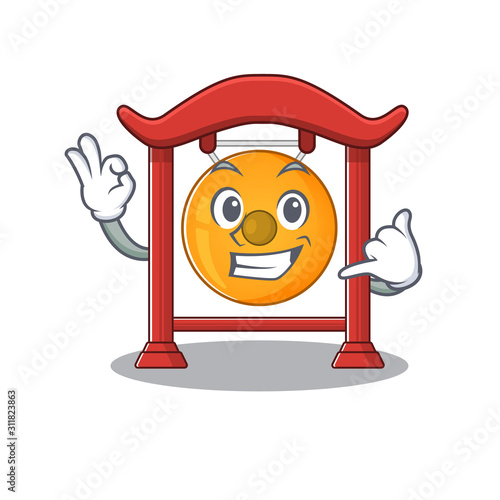Call me cute face chinese gong Scroll mascot cartoon design