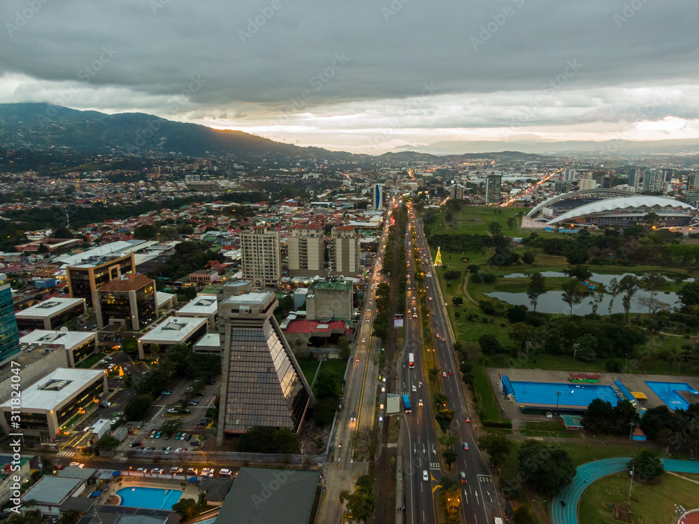 Fototapeta premium Beautiful aerial view of San Jose Costa Rica Sabana and Center