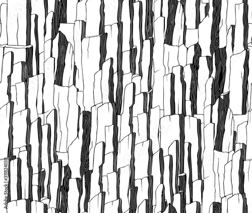 Seamless abstract black and white vector drawing. Mountain, landscape, pattern for a fabric, wrap and design.